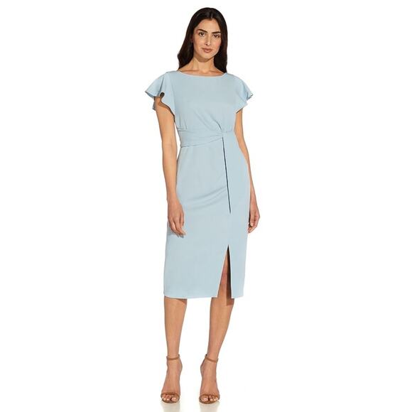 Adrianna Papell Ice Blue Crepe Sheath Dress Size 10 - Picture 1 of 10